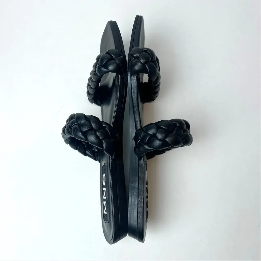 MNG Mango Double Braided Strap Slip-On Slide Sandals Black Size 6.5